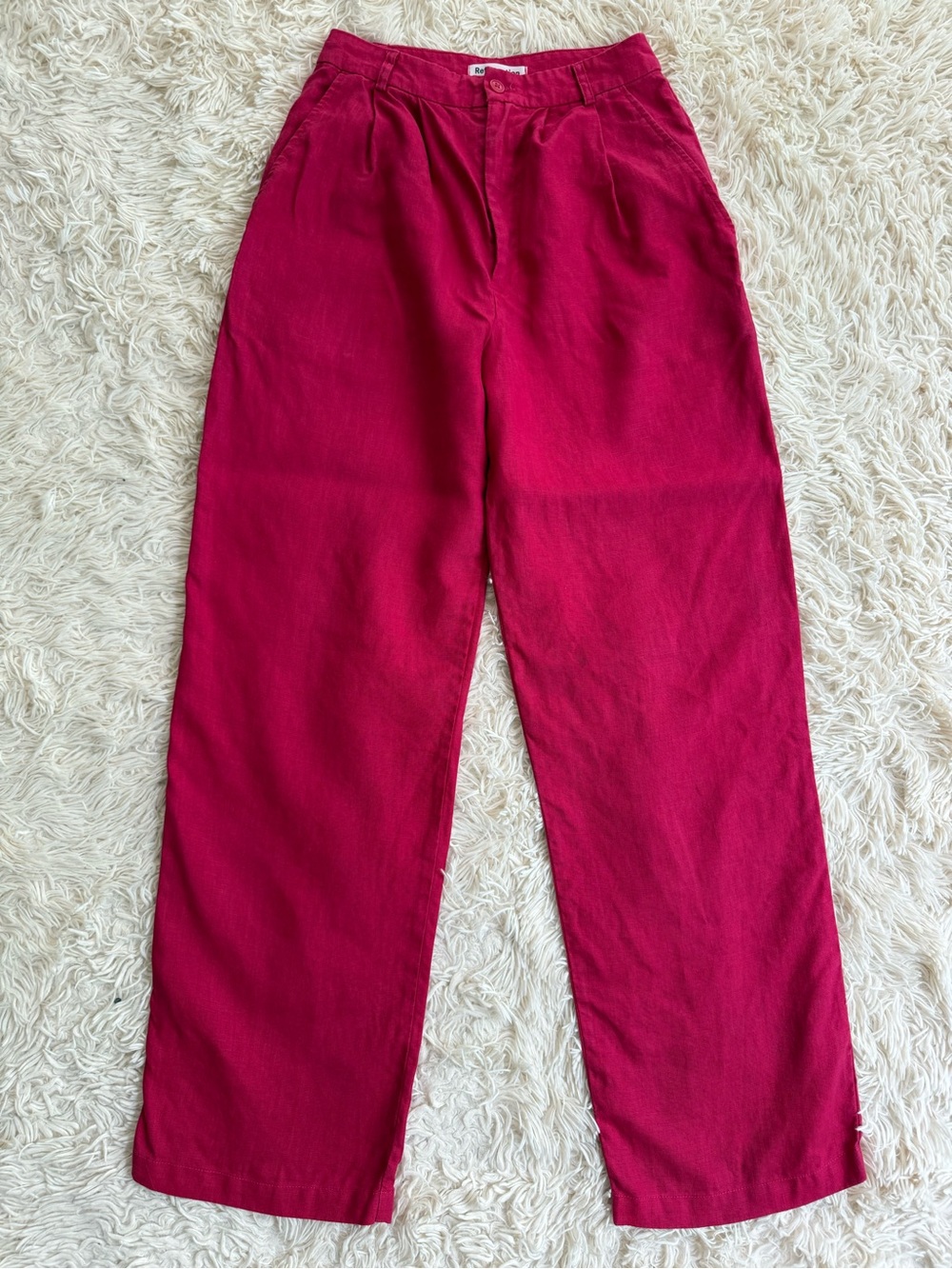 Reformation Pink 100% Linen High Rise Pleated Wide Leg Pants Size 0